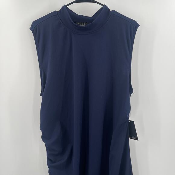 ELOQUII Dress Size 20 Navy NWT Midi Stretch Sleeveless Ruched Bodycon Plus Curvy - Picture 7 of 15